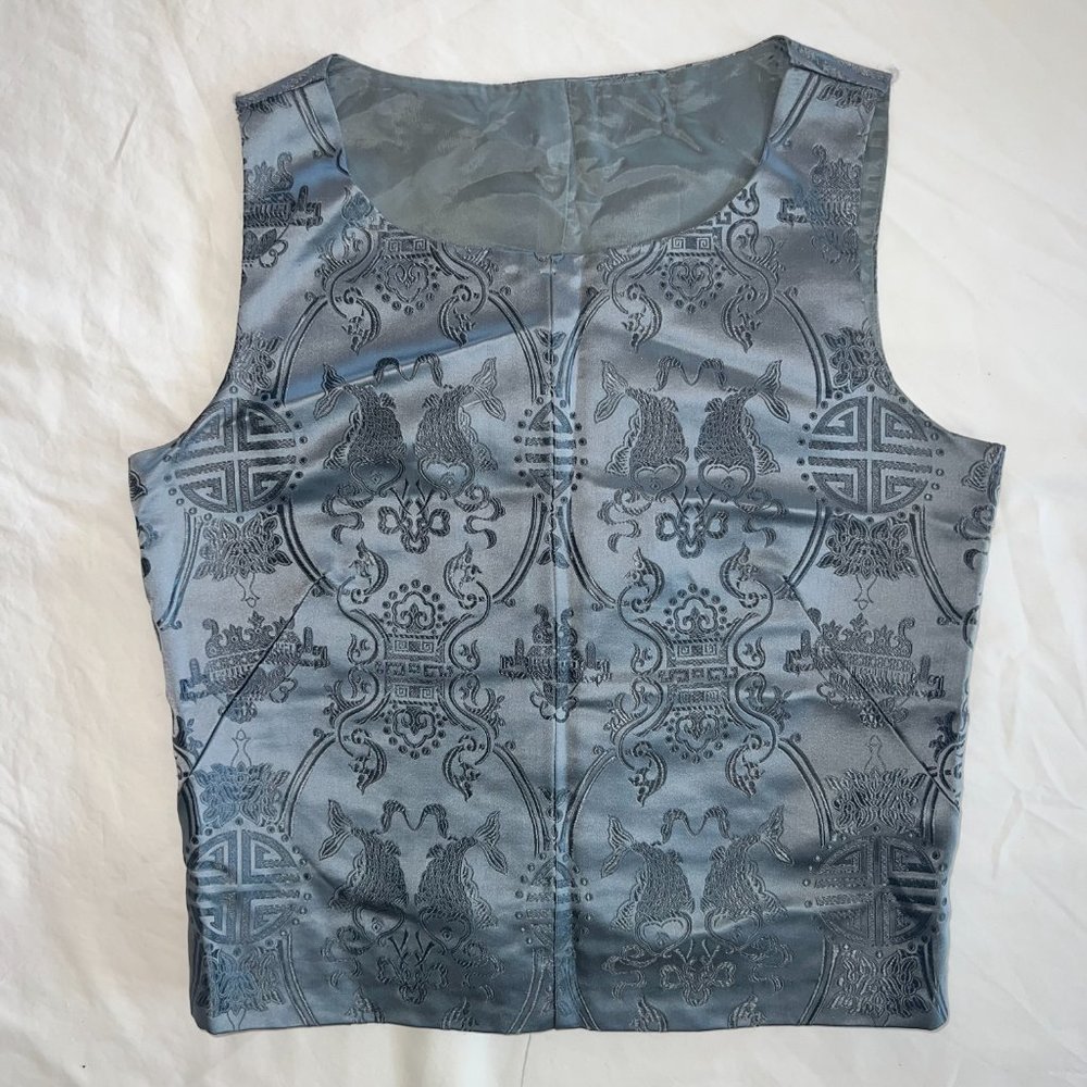Silver Vintage Silk Jacquard Sleeveless shirt